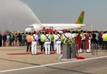 First AirSial airplane lands at Sialkot airport
